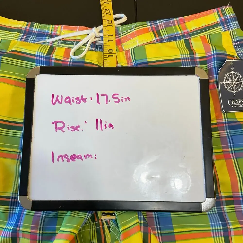 Chaps Plaid Swim Trunks Men’s Medium Bright Madras Board Shorts Yellow Blue NWT
